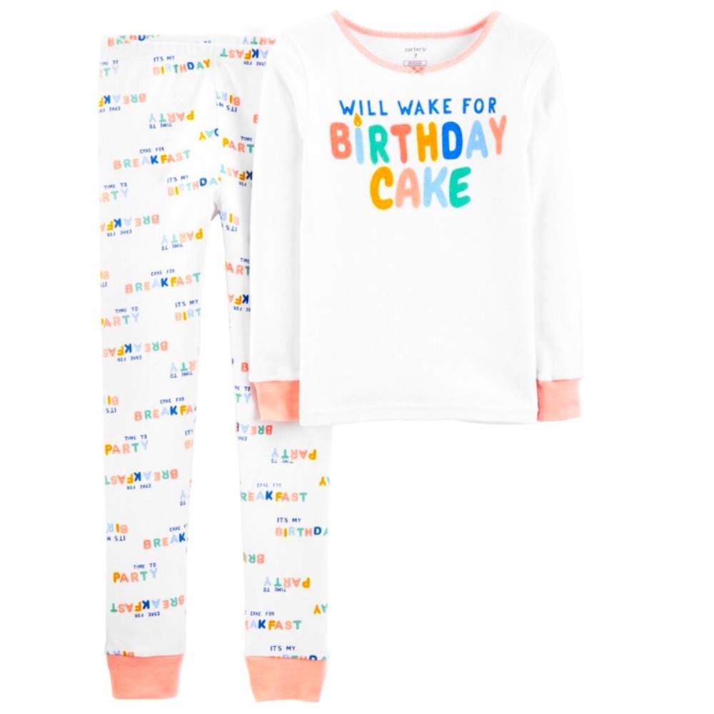 Carter’s “Will Wake for Birthday Cake” Baby Girl Pajama’s Size 18M